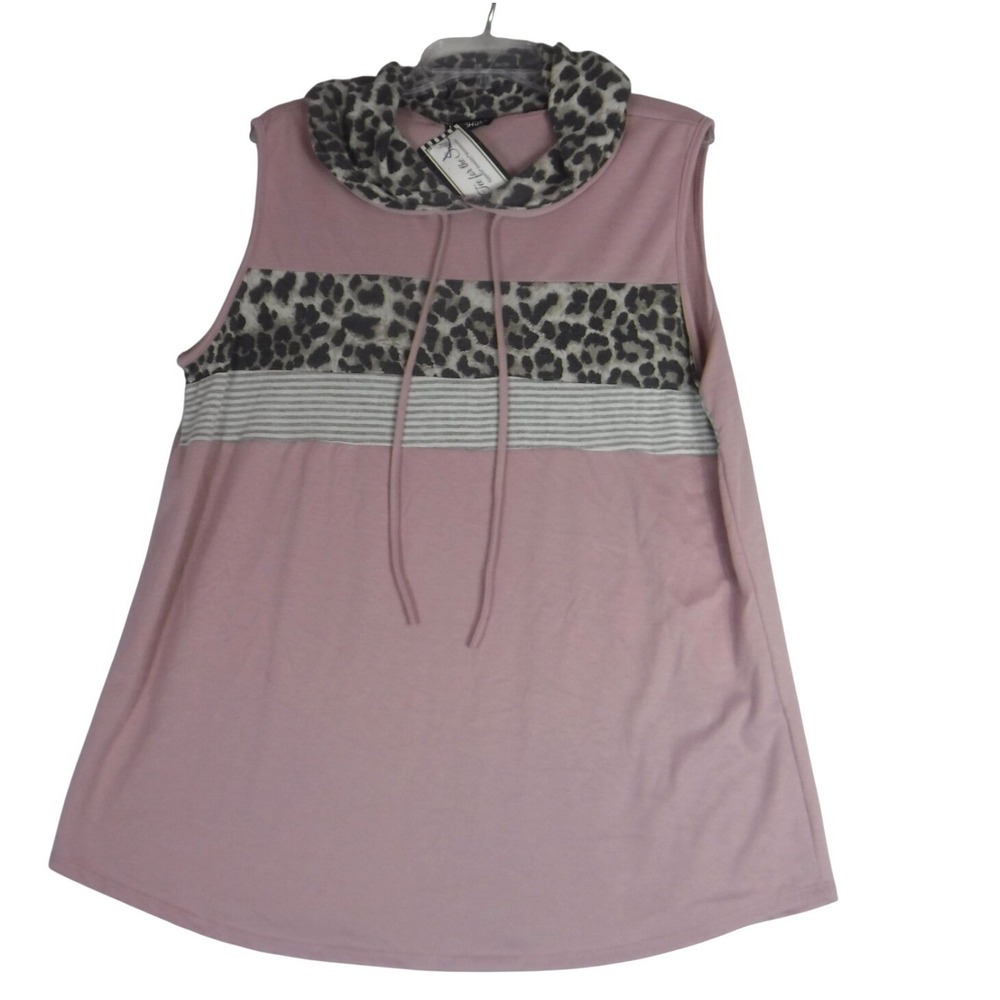 Heimish USA Women's 3XL Sleeveless Hooded Tank Top Mauve Multi Pattern